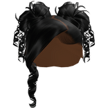 𝓖𝓖 Black Curled Side Part With Space Buns
