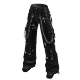 Black Emo Chain Strap Jeans w/ Crosses