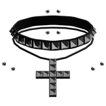 black emo studded cross choker with piercings
