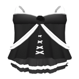 Black Flower White Ribbon Short Ruffled Doll Dress