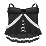 Black Flower White Ribbon Short Ruffled Doll Dress