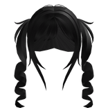black fluffy curly pigtails with natural bangs