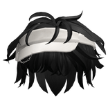 Black Fluffy Messy Hair with white visor