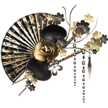 Black Gold Leopard Floral Traditional Japanese Fan