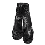 Black Gothic Centipede Distressed Denim