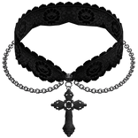 † : black gothic lace chained cross choker (3.0)