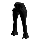 Black Gothic Velvet Flared Pants with Cutouts Lace