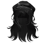 Black Graceful Layered Hair w/ Skull Punk Cap