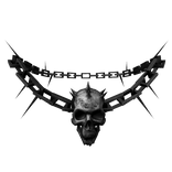 Black Grunge Spiked Skull Necklace