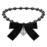 Black Heart Pearl Necklace w Bow & Cross