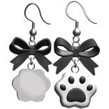 Black Kawaii Kitty Paw Bow Earrings Y2K