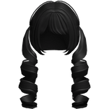♡ : black kawaii low curly long doll pigtails