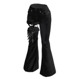 BLACK LACE UP FLARED JEANS