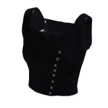 Black latex button crop top