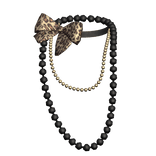 Black Layered Pearl Necklace Leopard Bow Gyaru Y2K