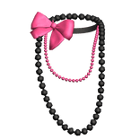 Black Layered Pearl Necklace Pink Bow Gyaru Y2K