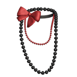 Black Layered Pearl Necklace Red Bow Gyaru Y2K