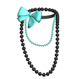 Black Layered Pearl Necklace Teal Bow Gyaru Y2K