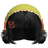 Black Messy Buns W/ Mori Kei Green Bonnet