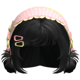 Black Messy Buns W/ Mori Kei Pink & Green Bonnet