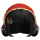 Black Messy Buns W/ Mori Kei Red Bonnet