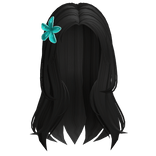 Black Middle Parting Hair with Blue Flower