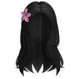 Black Middle Parting Hair with Pink Flower