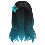 Black Ombre Middle Parting Hair with Blue Flower