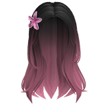 Black Ombre Middle Parting Hair with Pink Flower