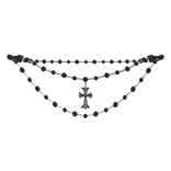black onyx bead chrome cross rosary necklace 1.0