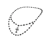 black onyx bead chrome cross rosary necklace 3.0