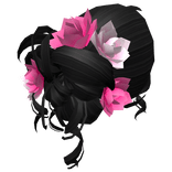 Black Pink Spring Floral Curly Messy Bun Hair