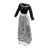 Black Preppy Top w/ Jeans Girl Outfit / 02