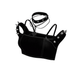 Black Punk Spiked Leather Crop Top[MetaMuse]