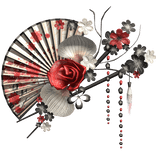 Black Red White Floral Traditional Japanese Fan