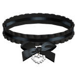 Black Ruffled Ribbon Pearl Heart Choker Necklace