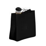 black shopping bag with coffee cup