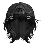 Black Short Wolf Cut Hair with Y2K Distressed Hat