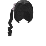 ♡ black soft side ponytail with bangs and pink bow