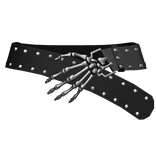 Black Studded Punk Belt w/ Metal Skeleton Hand 3.0