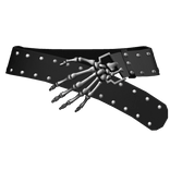 Black Studded Punk Belt With Metal Skelly Hand 3.0