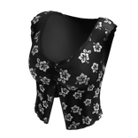 Black Stylish Floral Hibiscus Pleated Crop Tee