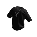 Black T-Shirt w/ Silver Cross Chain