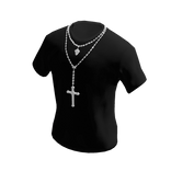 Black T-Shirt with Silver Cross Necklace