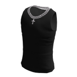 Black Tank Top w Iced Out Cross Chain