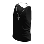 Black Tank Top w/ Silver Cross Necklace