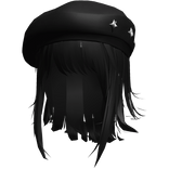 Black Wolfcut w/ Black Y2k Star Beret