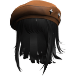 Black Wolfcut w/ Brown Y2k Star Beret
