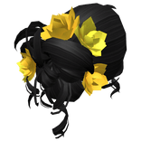 Black Yellow Spring Floral Curly Messy Bun Hair