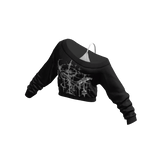 Black/White Y2K Print Cropped Off Shoulder Shirt